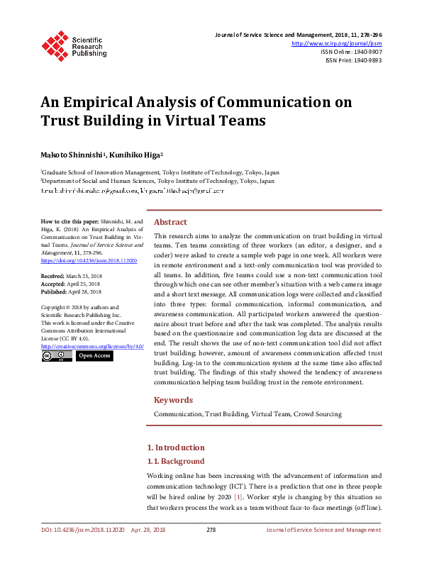 (PDF) An Empirical Analysis of Communication on Trust Building in ...