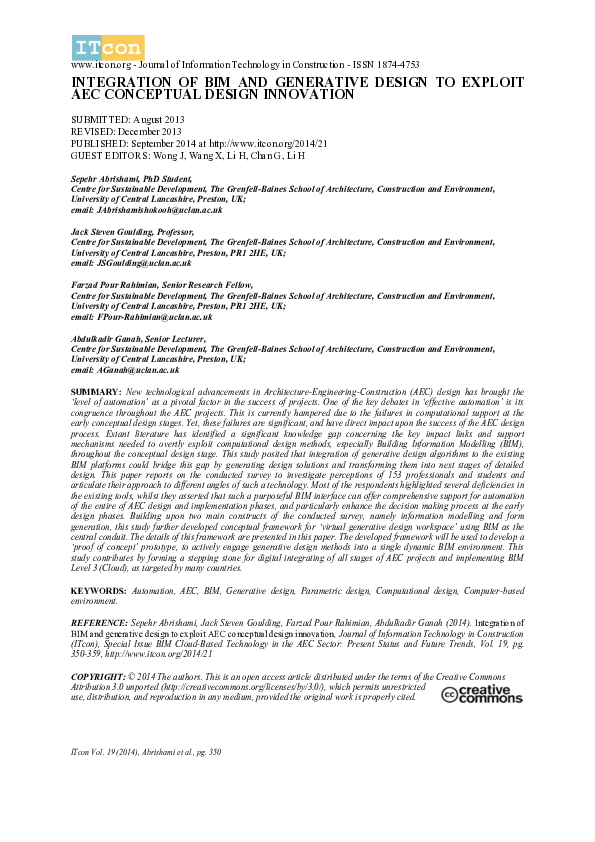 (PDF) Integration of BIM and generative design to exploit AEC ...
