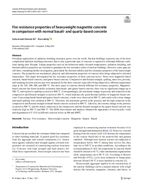 (PDF) Fire resistance properties of heavyweight magnetite concrete in ...