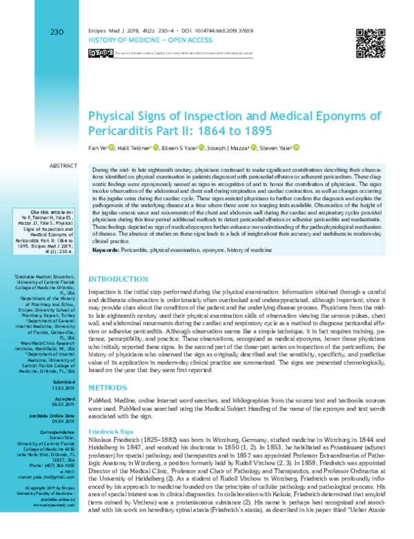 (PDF) Physical Signs of Inspection and Medical Eponyms of Pericarditis ...
