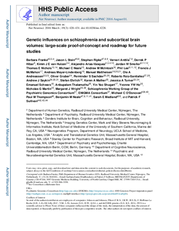 (PDF) Genetic influences on schizophrenia and subcortical brain volumes ...