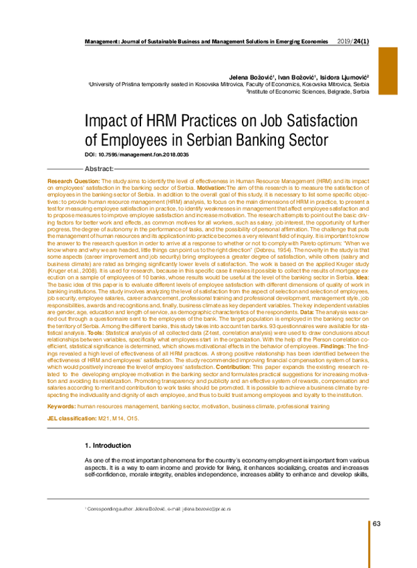 (PDF) Impact of HRM Practices on Job Satisfaction of Employees in ...