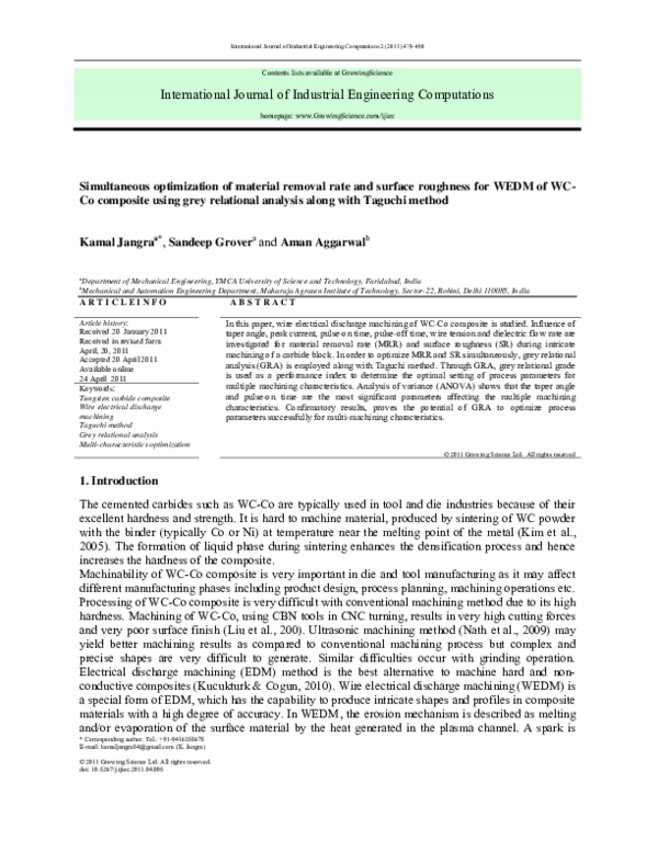 (PDF) Simultaneous optimization of material removal rate and surface ...