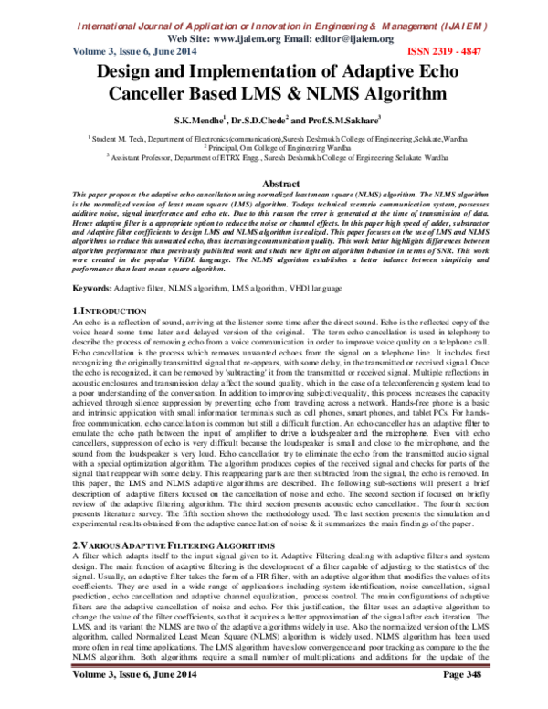 (PDF) Design and Implementation of Adaptive Echo Canceller Based LMS ...