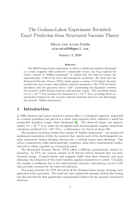 (PDF) The Graham-Lahoz Experiment Revisited: Exact Prediction from ...