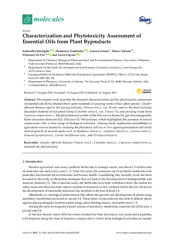(PDF) Characterization and Phytotoxicity Assessment of Essential Oils ...