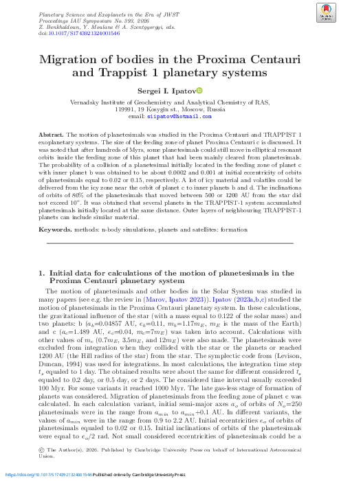 (PDF) Migration of bodies in the Proxima Centauri and Trappist 1 ...