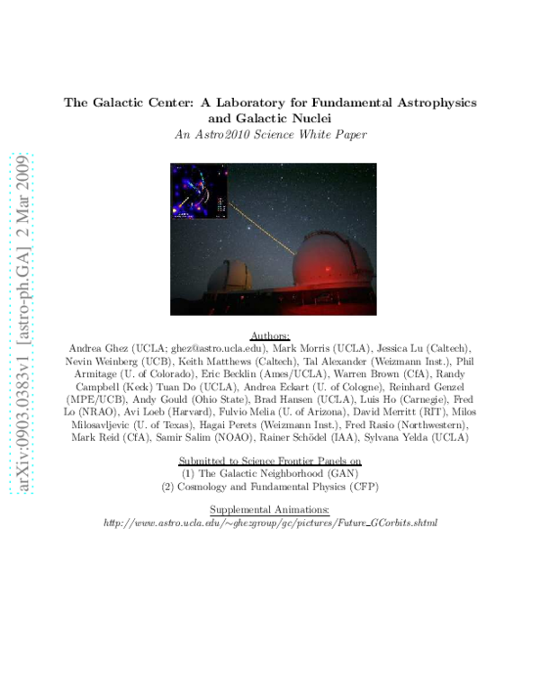 (PDF) The galactic center: A laboratory for fundamental astrophysics ...
