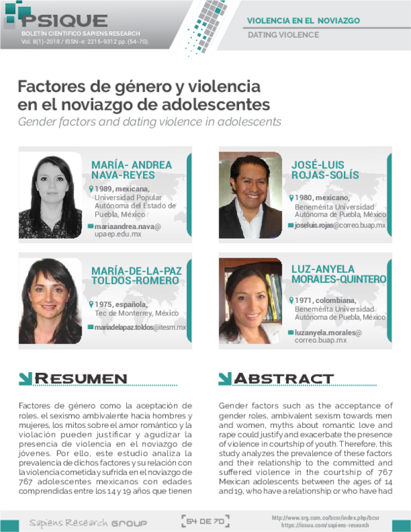 (PDF) Factores de género y violencia en el noviazgo de adolescentes