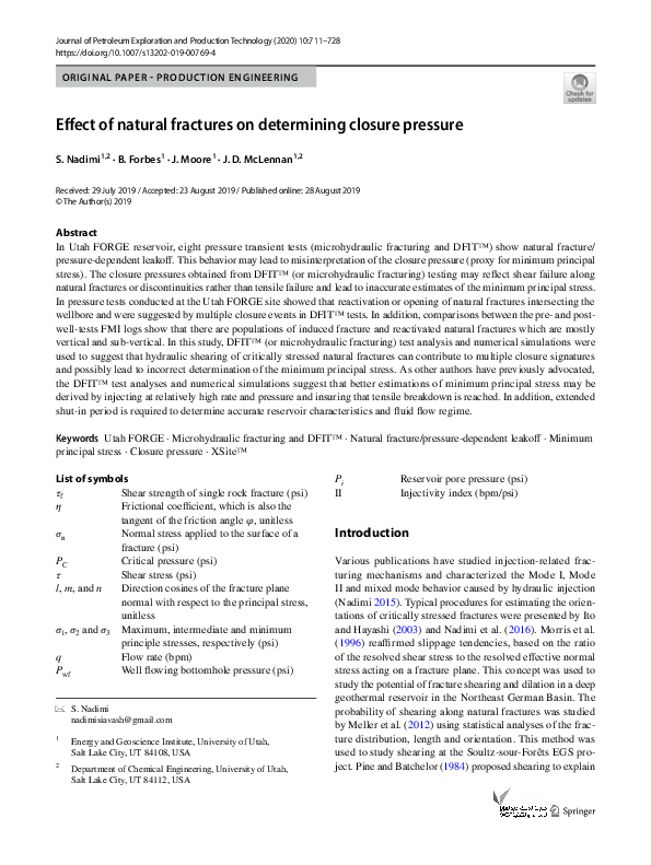 (PDF) Effect of natural fractures on determining closure pressure