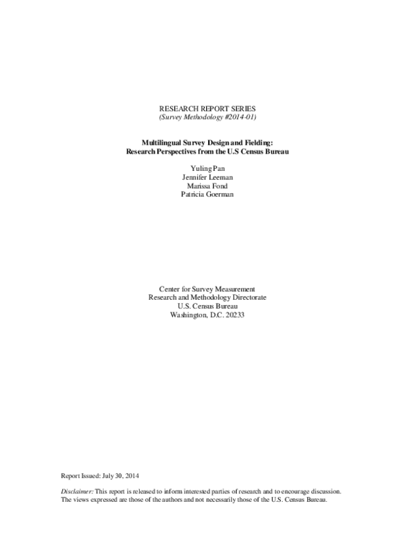 (PDF) Multilingual Survey Design and Fielding: Research Perspectives ...