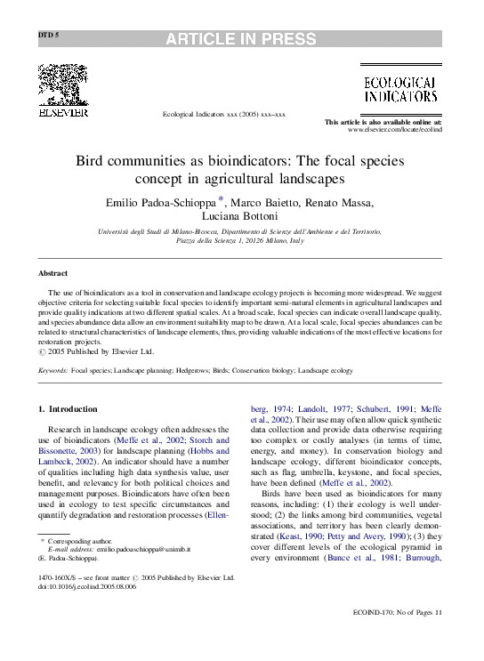 (PDF) Bird communities as bioindicators: The focal species concept in ...