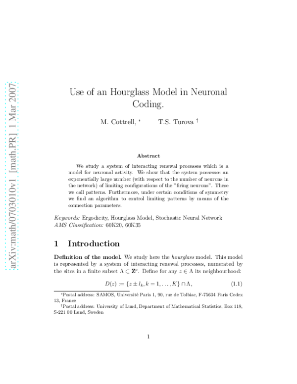 (PDF) Use of an hourglass model in neuronal coding