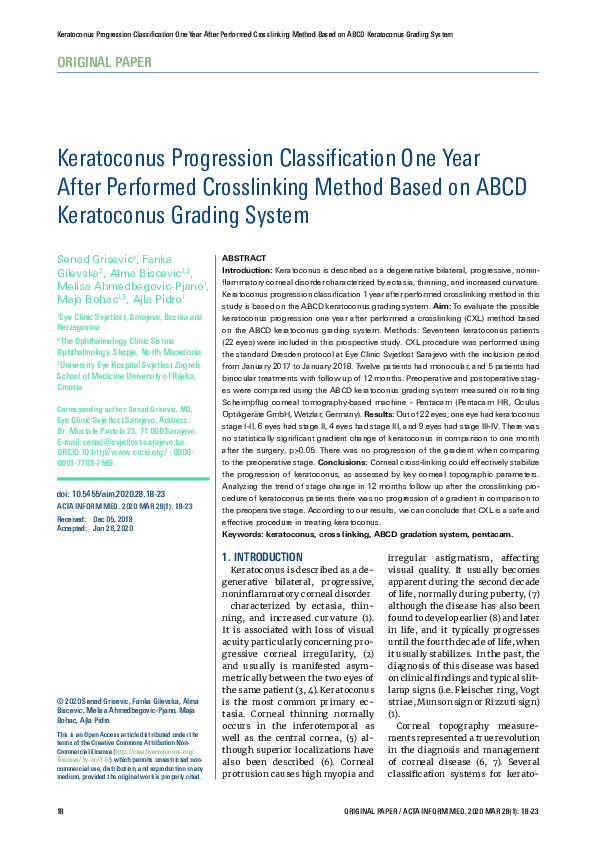 (PDF) Keratoconus Progression Classification One Year After Performed ...