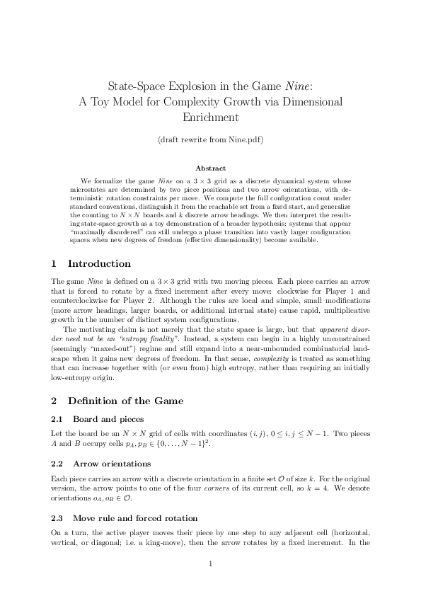 (PDF) State-Space Explosion in the Game Nine