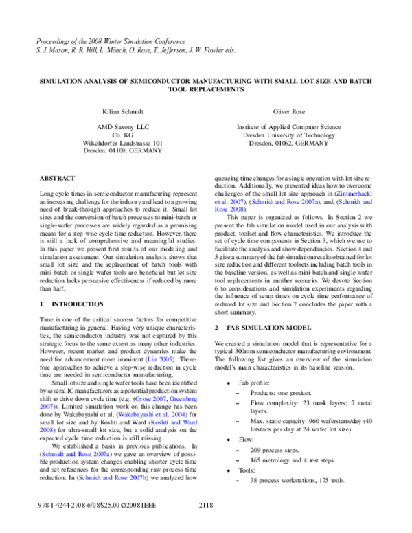 (PDF) Simulation analysis of semiconductor manufacturing with small lot ...