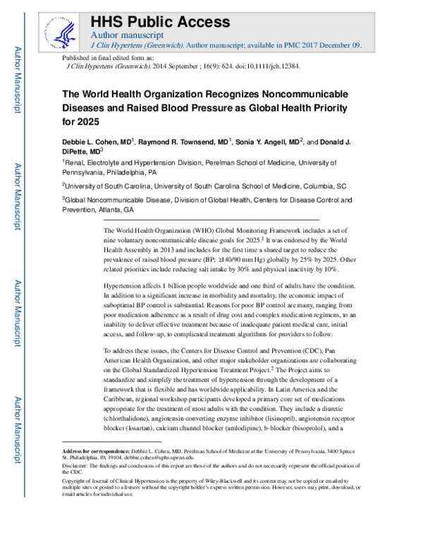 (PDF) The World Health Organization Recognizes Noncommunicable Diseases ...