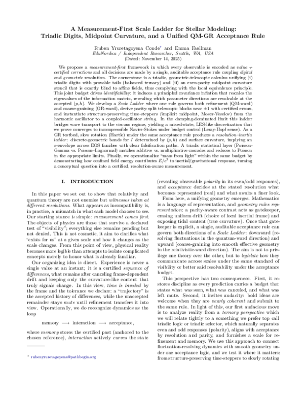 (PDF) A Measurement-First Scale Ladder for Stellar Modeling: Triadic ...
