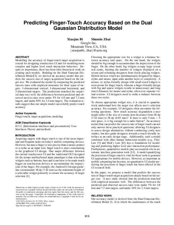 (PDF) Predicting Finger-Touch Accuracy Based on the Dual Gaussian ...