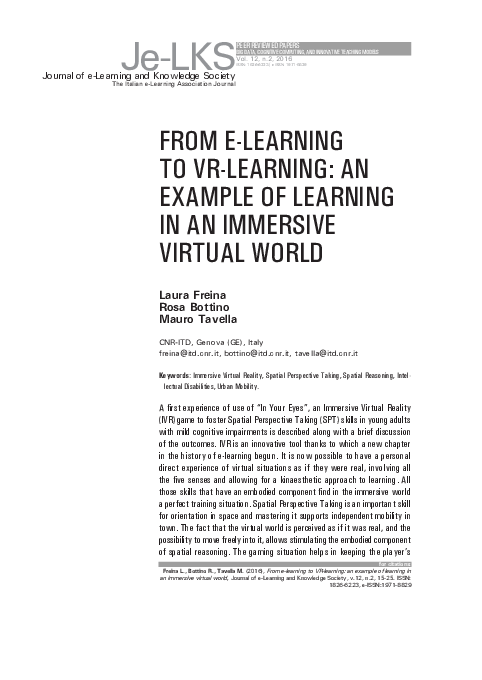 (PDF) From e-learning to VR-learning: an example of learning in an ...
