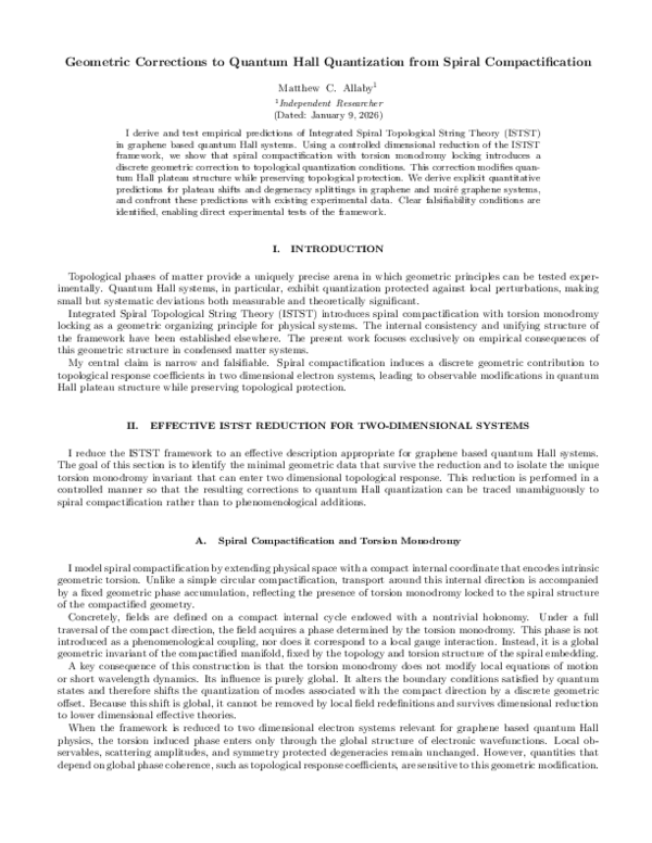 (PDF) Geometric Corrections to Quantum Hall Quantization from Spiral ...