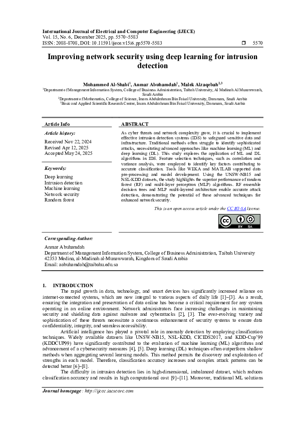 (PDF) Improving network security using deep learning for intrusion ...