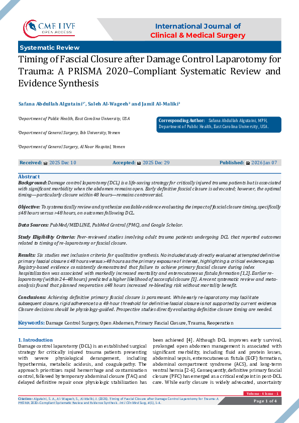 (PDF) Timing of Fascial Closure after Damage Control Laparotomy for ...