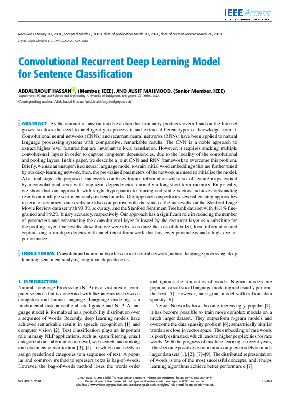 (PDF) Convolutional Recurrent Deep Learning Model for Sentence ...
