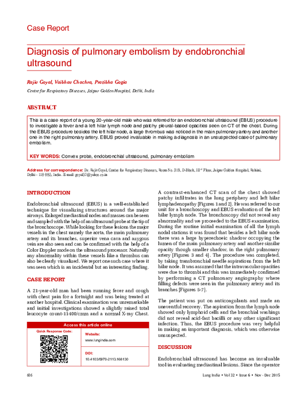 (PDF) Diagnosis of pulmonary embolism by endobronchial ultrasound