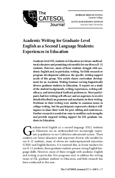 (PDF) Academic Writing for Graduate-Level English as a Second Language ...