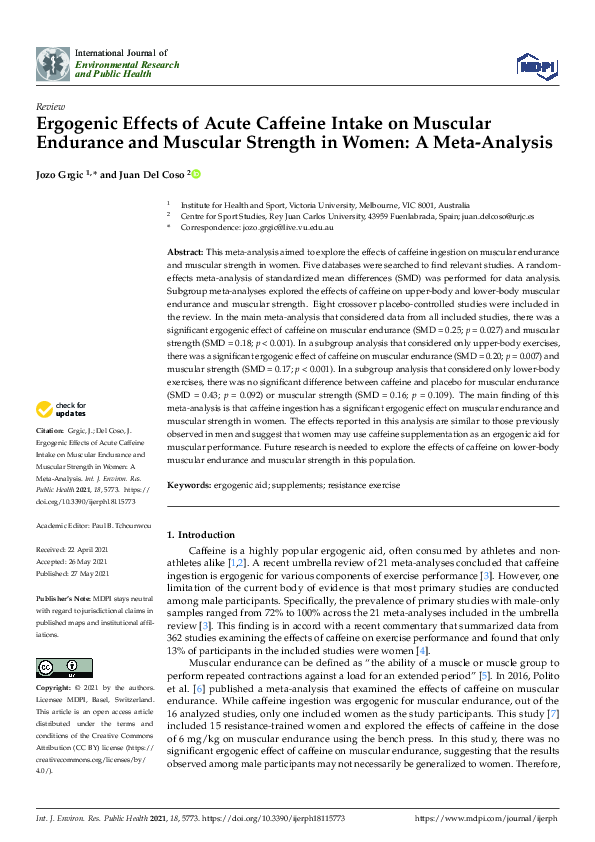 (PDF) Ergogenic Effects of Acute Caffeine Intake on Muscular Endurance ...