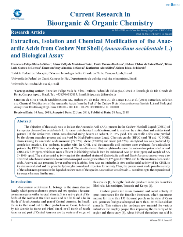 (PDF) Extraction, Isolation and Chemical Modification of the Anacardic ...