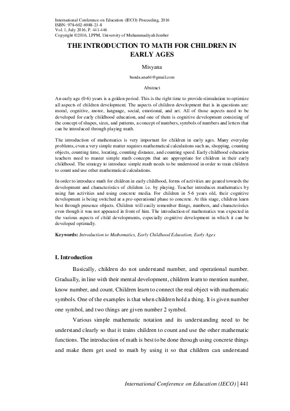 (PDF) The Introduction to Math for Children in Early Ages