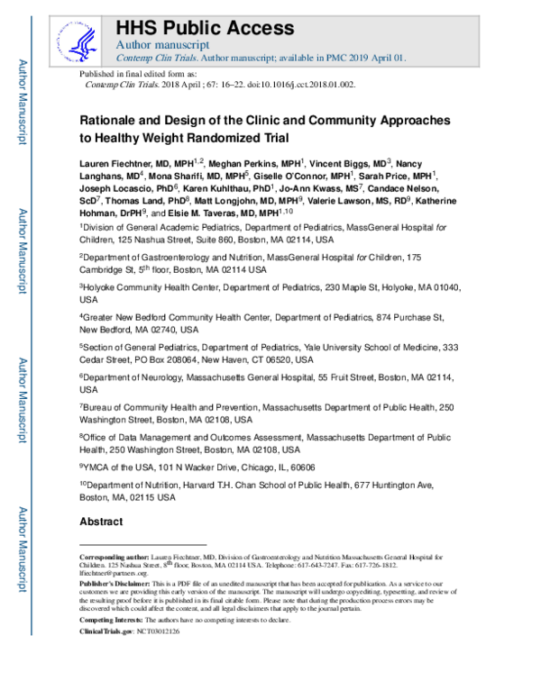 (PDF) Rationale and design of the Clinic and Community Approaches to ...