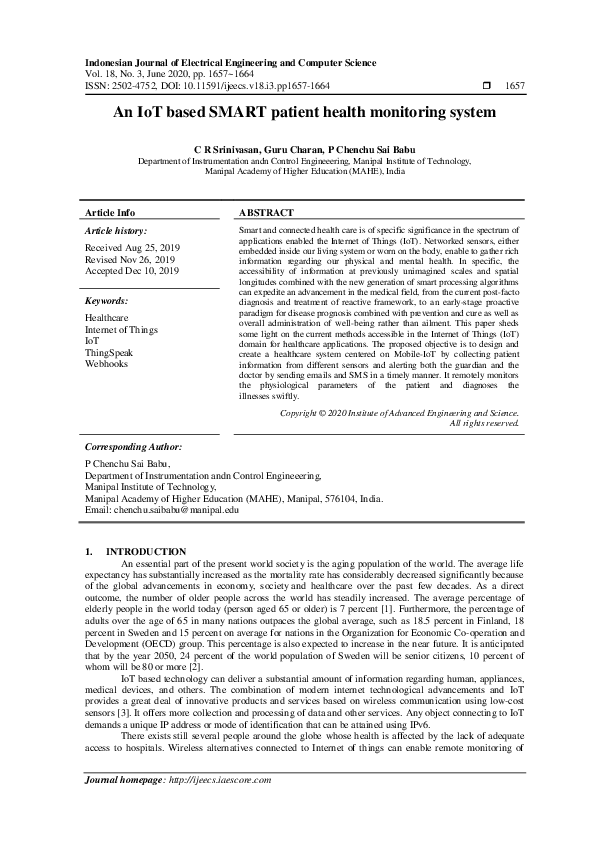 (PDF) An IoT based SMART patient health monitoring system