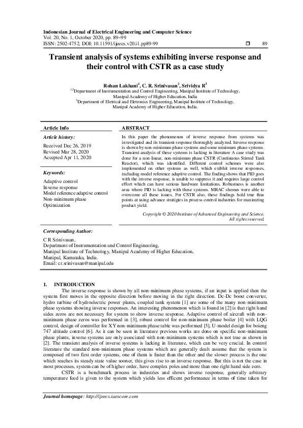 (PDF) Transient analysis of systems exhibiting inverse response and ...