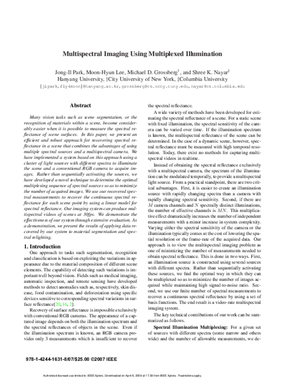(PDF) Multispectral Imaging Using Multiplexed Illumination