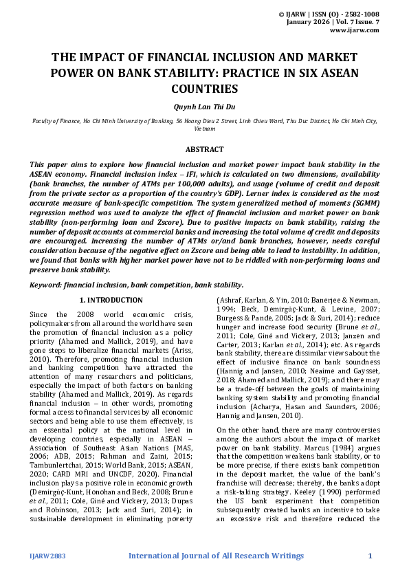 (PDF) THE IMPACT OF FINANCIAL INCLUSION AND MARKET POWER ON BANK ...