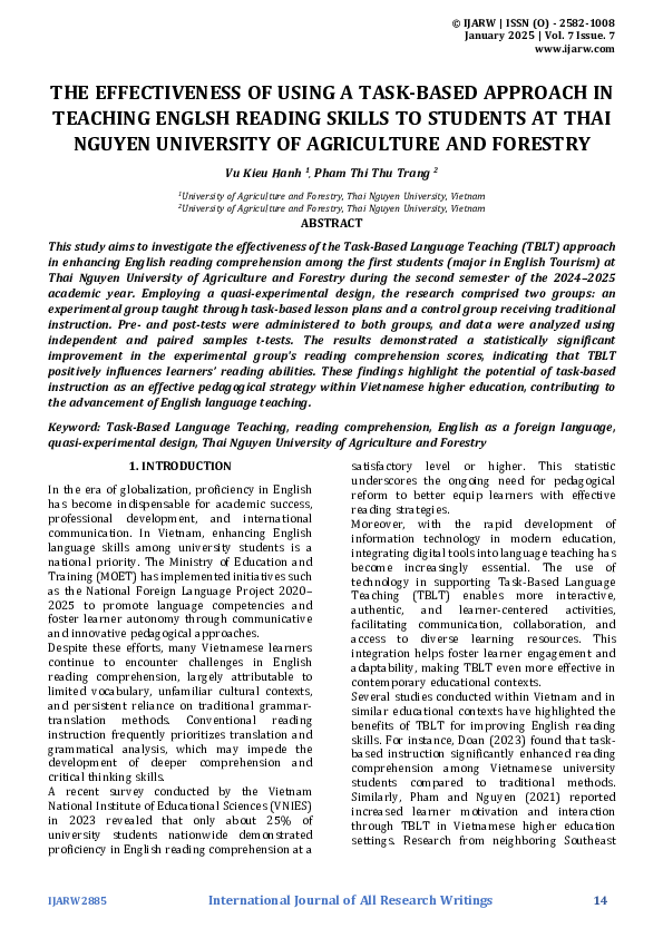 (PDF) THE EFFECTIVENESS OF USING A TASK-BASED APPROACH IN TEACHING ...