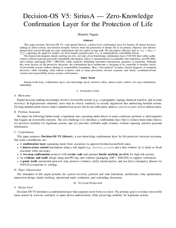 (PDF) Decision-OS V5 SiriusA: Zero-Knowledge Confirmation Layer for the ...