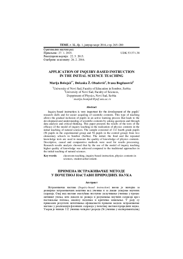 (PDF) Application of Inquiry-Based Instruction in the Initial Science ...