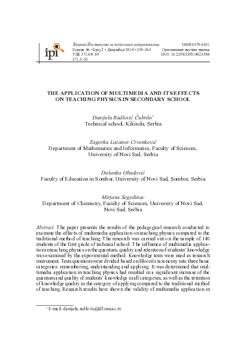 (PDF) The application of multimedia and its effects on teaching physics ...