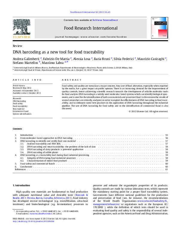 (PDF) DNA barcoding as a new tool for food traceability