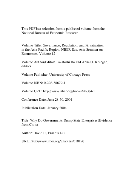 (PDF) Why Do Governments Dump State Enterprises?