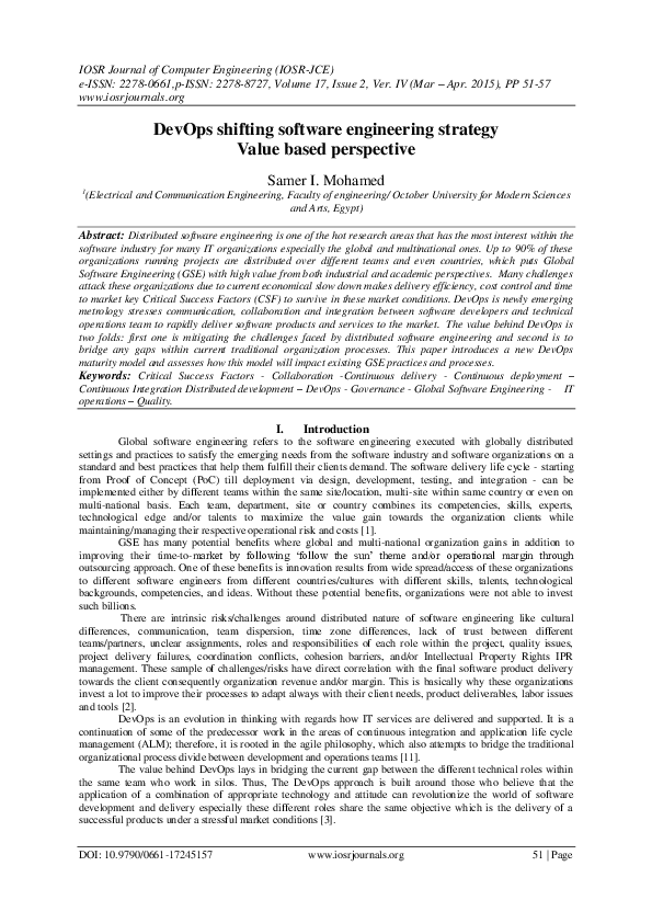 (PDF) DevOps shifting software engineering strategy Value based perspective