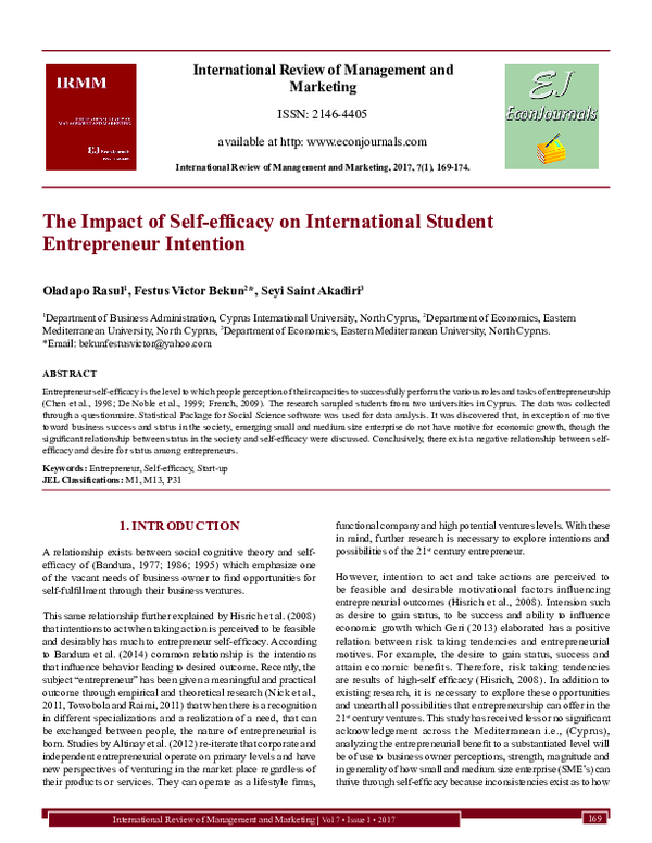 (PDF) The Impact of Self-efficacy on International Student Entrepreneur ...