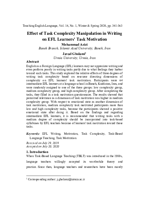 (PDF) Effect of Task Complexity Manipulation in Writing on EFL Learners ...