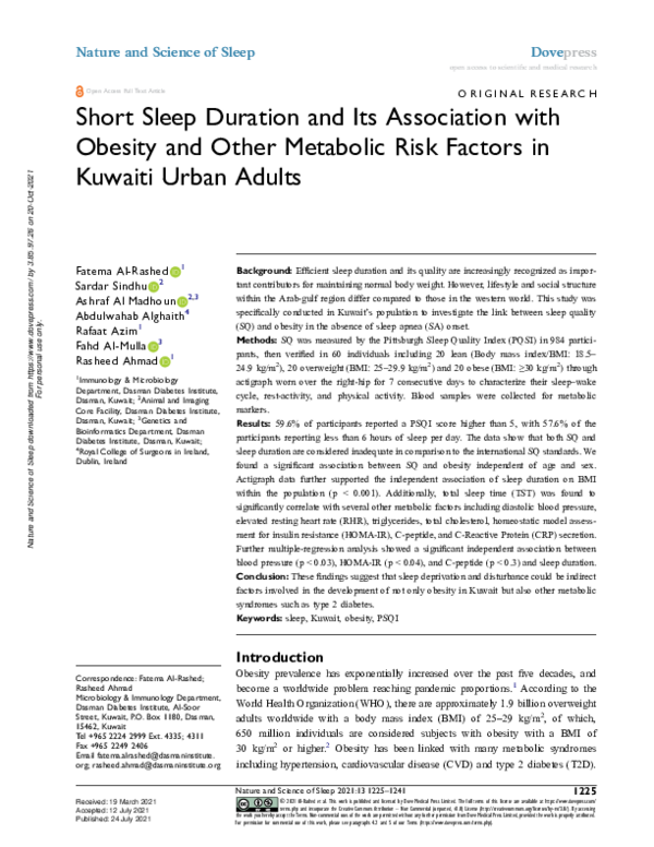 (PDF) Short Sleep Duration and Its Association with Obesity and Other ...