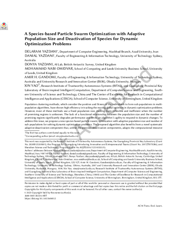 (PDF) A Species-based Particle Swarm Optimization with Adaptive ...