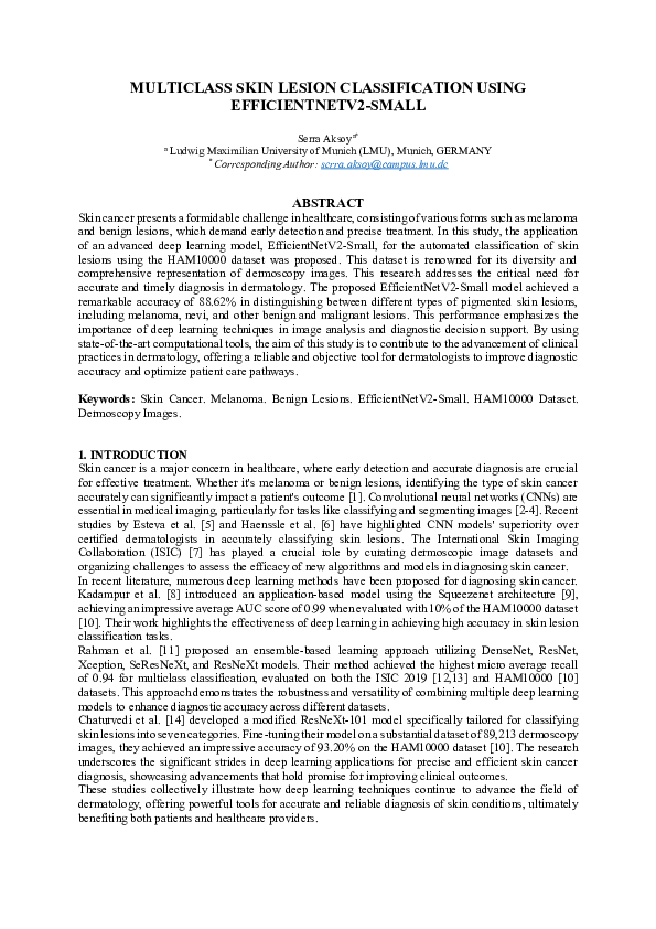(PDF) Multiclass Skin Lesion Classification using Efficientnetv2-Small